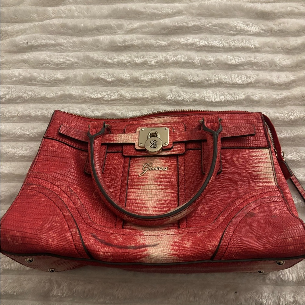 Guess Red Textured Satchel